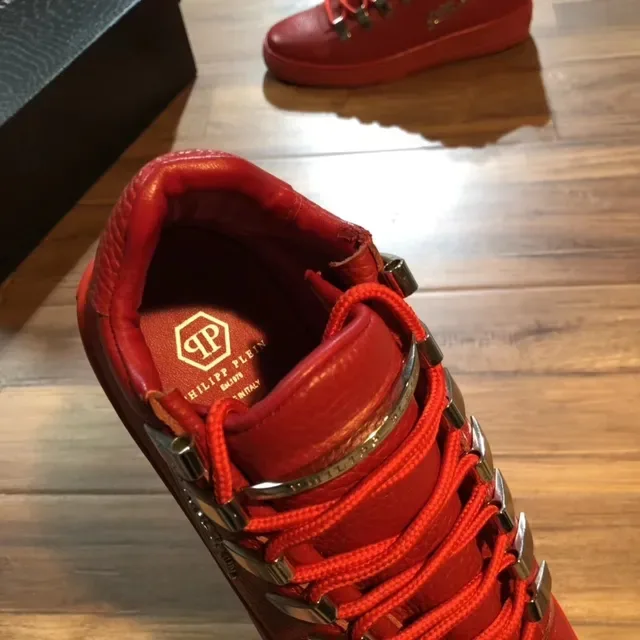 Philipp Plein Rojo Plata Cuero Hardware de Metal Ojal Zapatillas Lifestyle 2