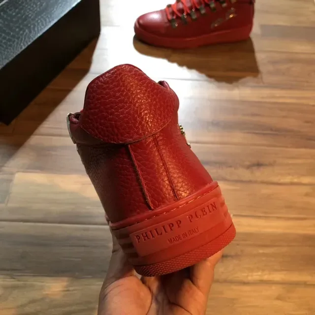 Philipp Plein Rojo Plata Cuero Hardware de Metal Ojal Zapatillas Lifestyle 3