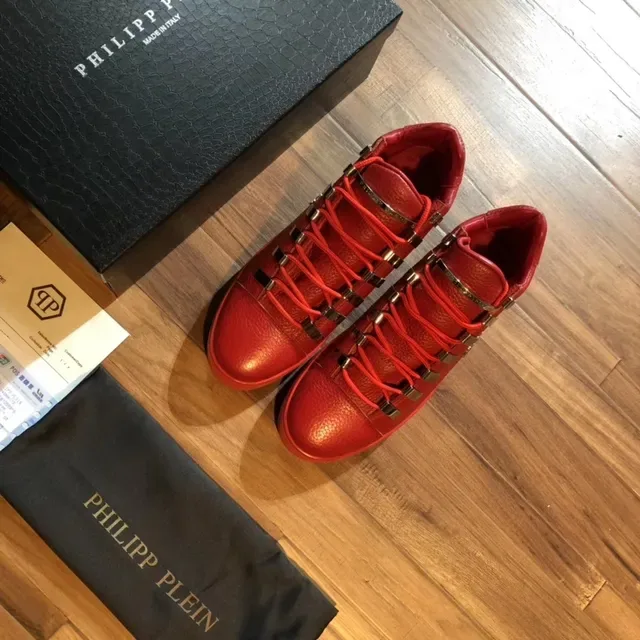 Philipp Plein Rojo Plata Cuero Hardware de Metal Ojal Zapatillas Lifestyle 4