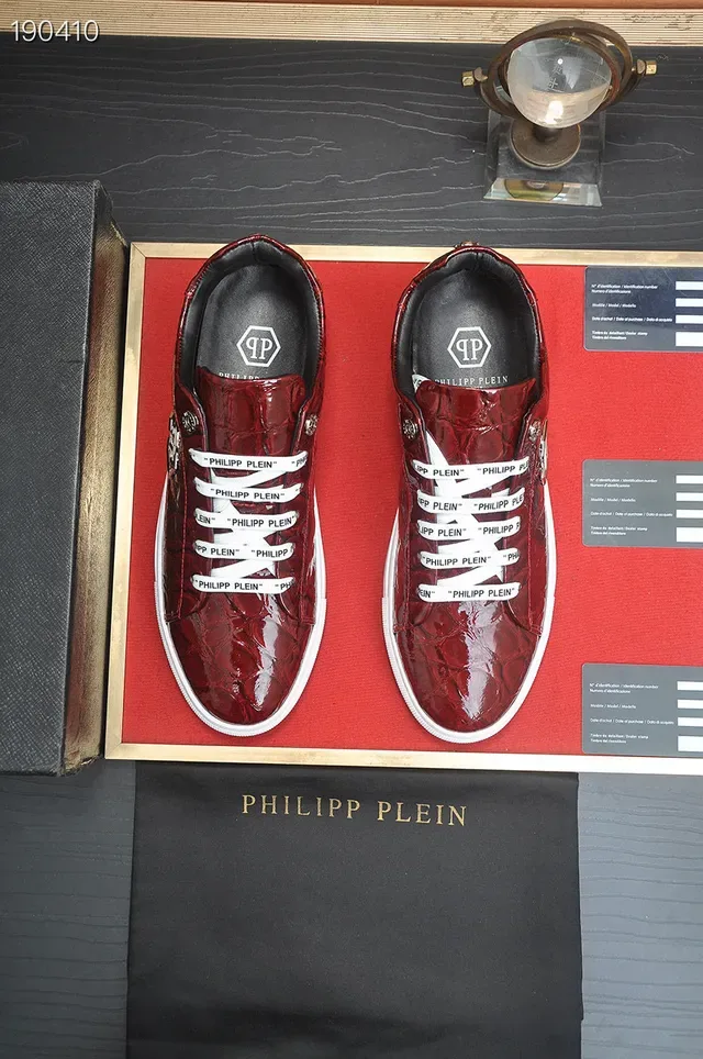 Philipp Plein Red White Crocodile-Embossed Leather Hexagonal Logo Plaque Lifestyle Sneakers 7