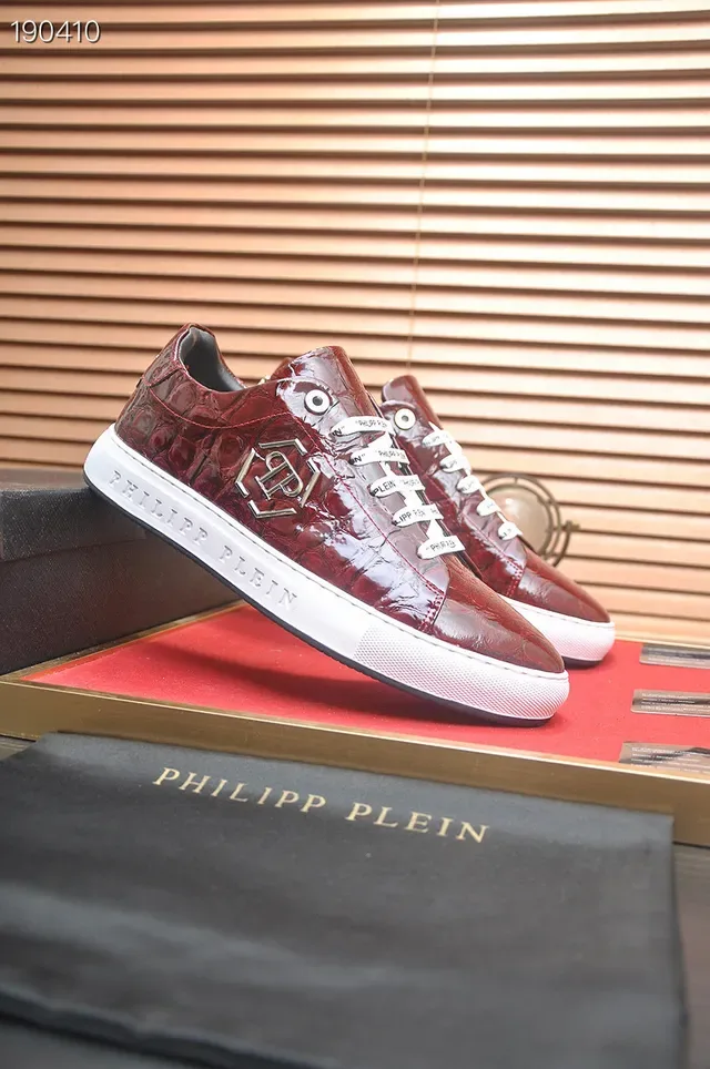 Philipp Plein Red White Crocodile-Embossed Leather Hexagonal Logo Plaque Lifestyle Sneakers 8