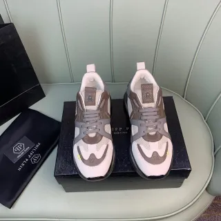 Philipp Plein White Beige Chunky Sole Mesh And Leather Paneling Sneakers