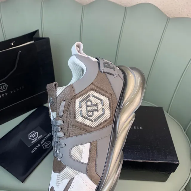 Philipp Plein White Beige Chunky Sole Mesh And Leather Paneling Sneakers 2