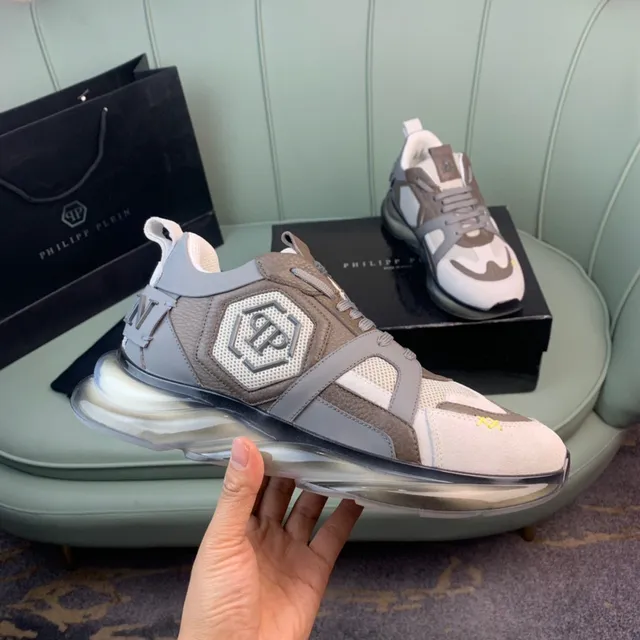 Philipp Plein White Beige Chunky Sole Mesh And Leather Paneling Sneakers 4