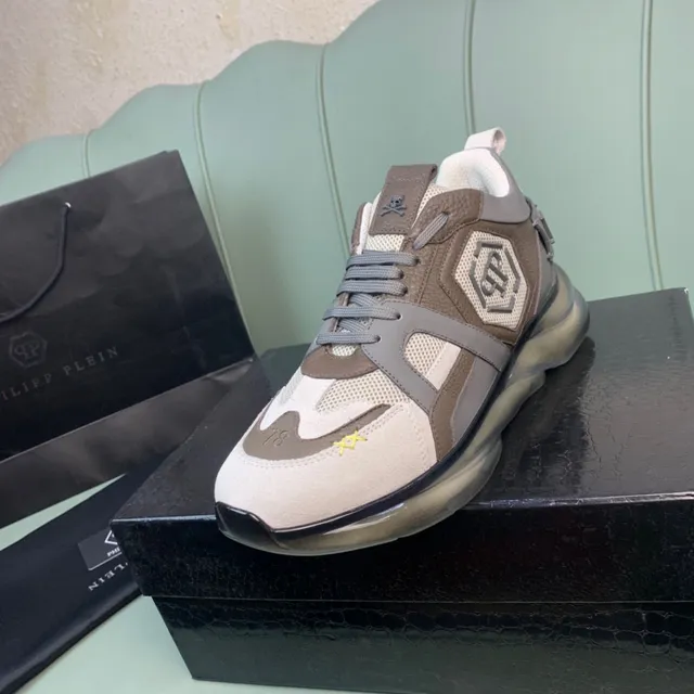 Philipp Plein White Beige Chunky Sole Mesh And Leather Paneling Sneakers 9