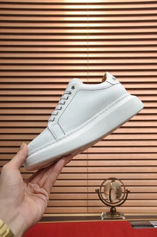 Philipp Plein White Beige Textured Leather Hexagonal Metal Logo Plaque Lifestyle Sneakers 6
