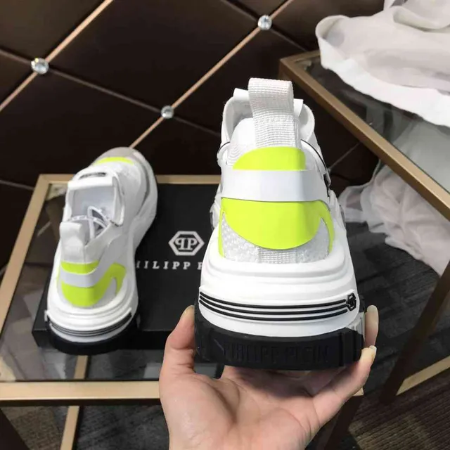 Philipp Plein सफेद पीला बिना लेस स्ट्रैप बंदी प्लेटफॉर्म सोल चंकी स्नीकर 9