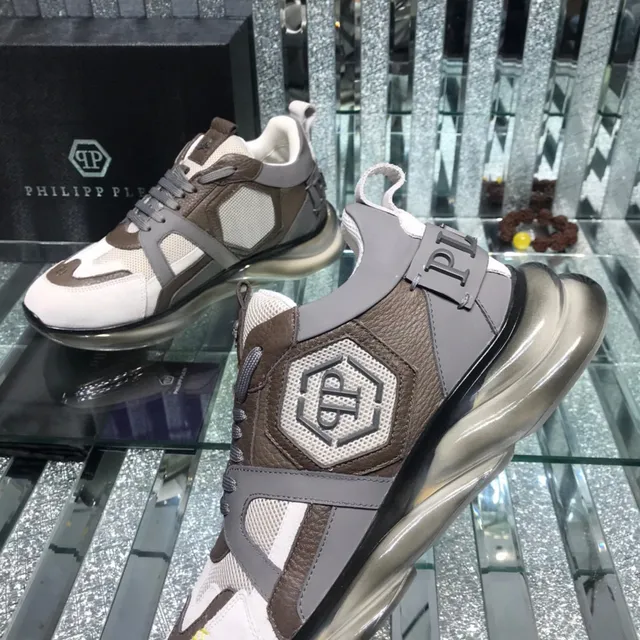 Philipp Plein XX Brown White Mixed-Material Upper Hexagonal Logo Patch Chunky Sneakers 5