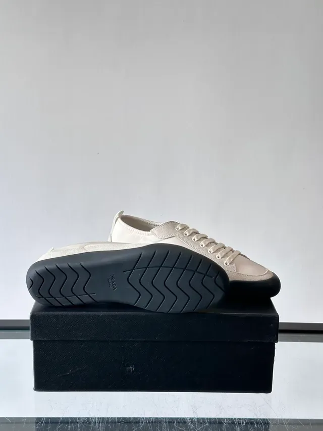 Prada Beige Black Low-Top Mixed-Material Upper Lifestyle Sneakers 2