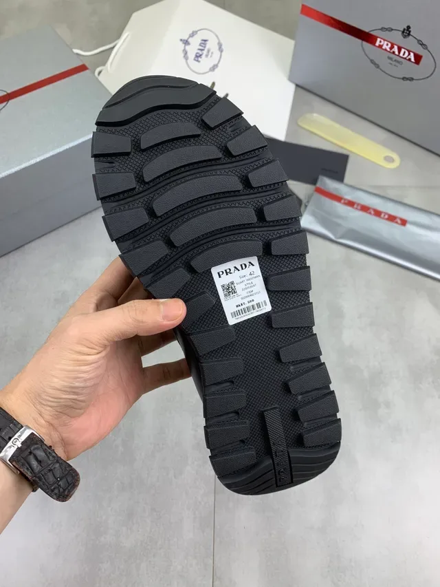Prada Black Chunky Layered Sole Mixed Mesh And Smooth Leather Upper Lifestyle Sneakers 2