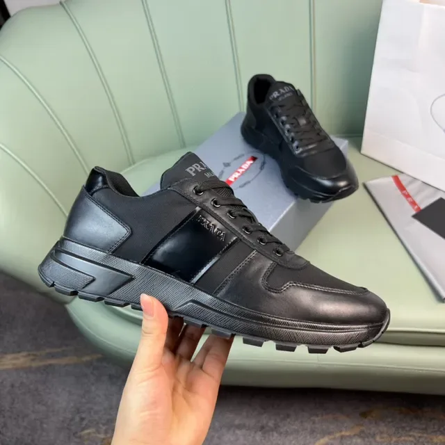 Prada Black Leather and Textile Lifestyle Sneakers 4