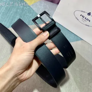 Prada Black Minimalist Rectangular Buckle Leather Belt