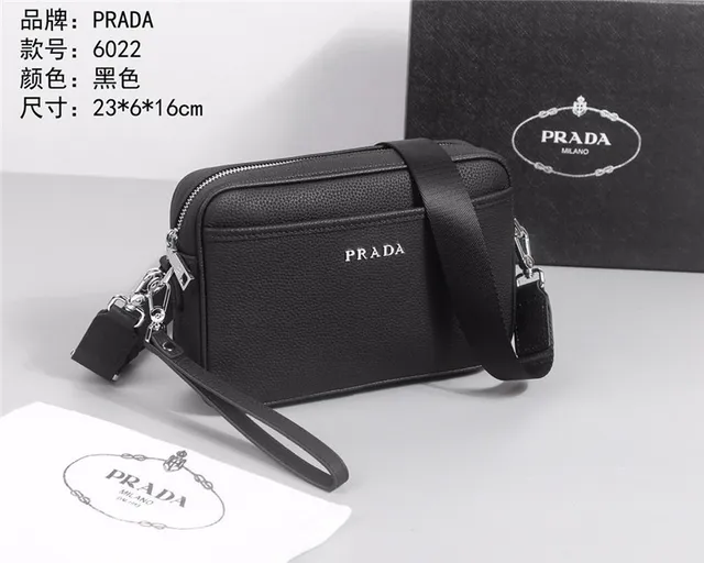 Prada حقيبة كتف سوداء جلد مقصوص مستطيلة منظمة 8
