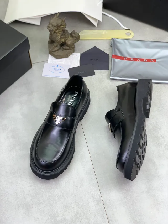 Prada Black Smooth Leather Chunky Lug Sole Loafer 5