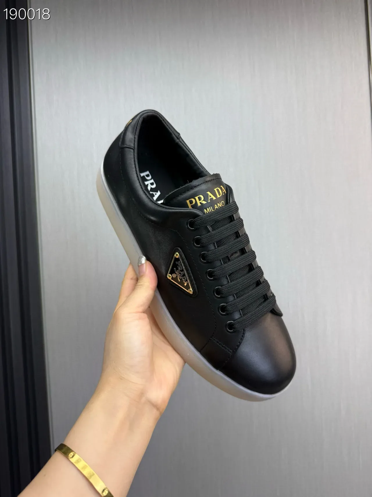 Prada Black White Leather Upper Translucent Sole Lifestyle Sneakers 3