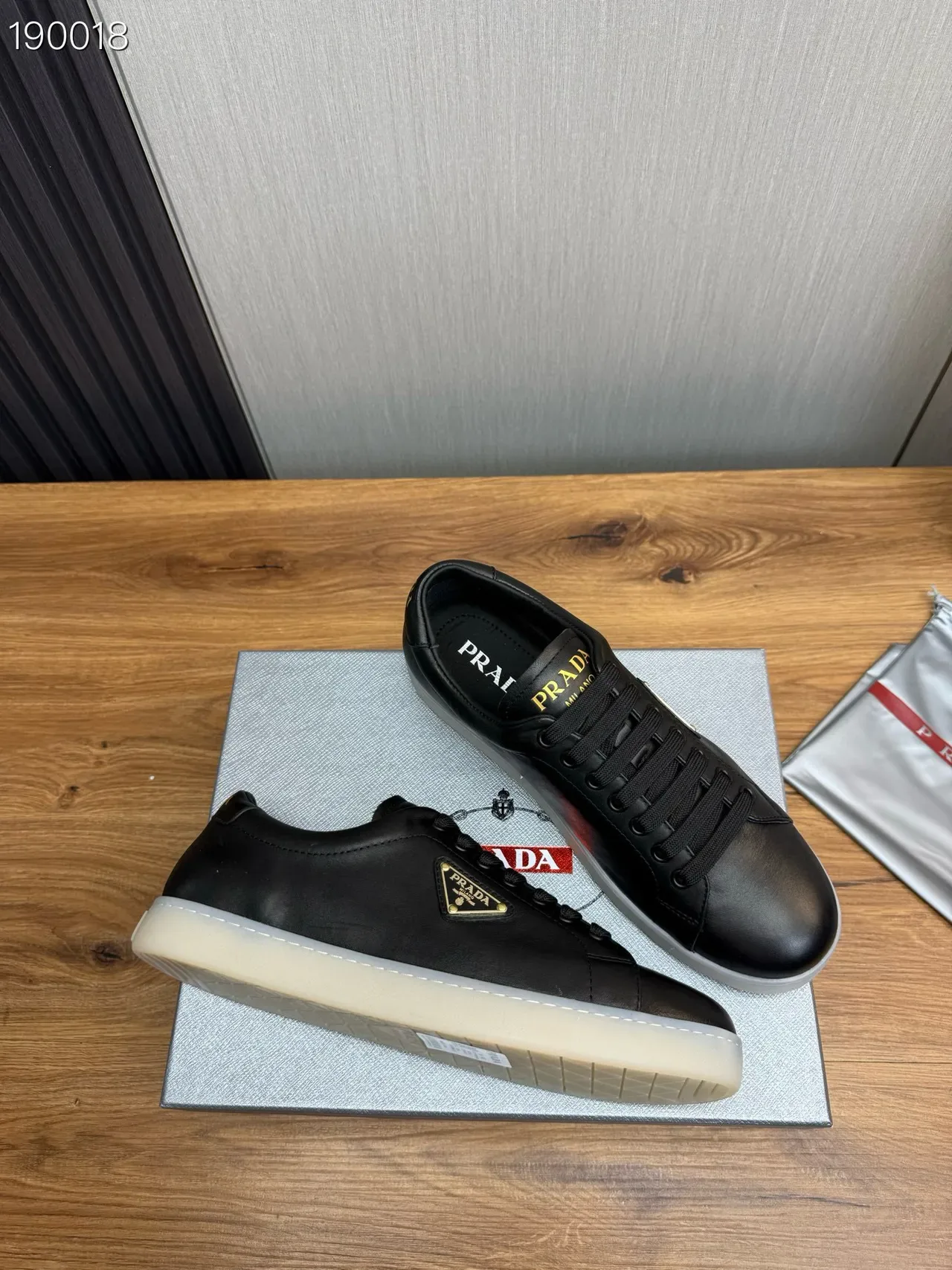 Prada Black White Leather Upper Translucent Sole Lifestyle Sneakers 6