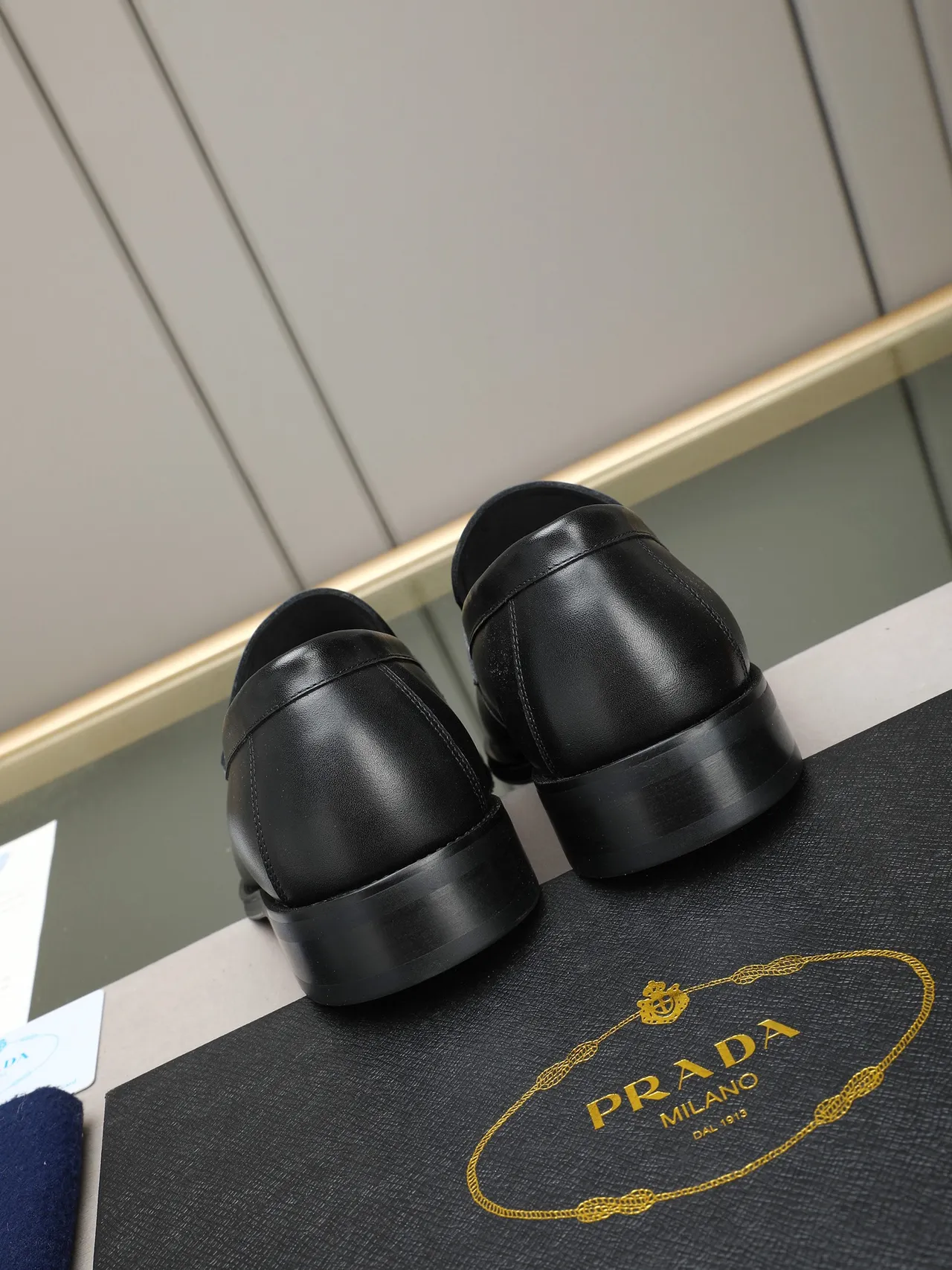 Prada Buckle Loafer Navy Patent Leather Loafers 3