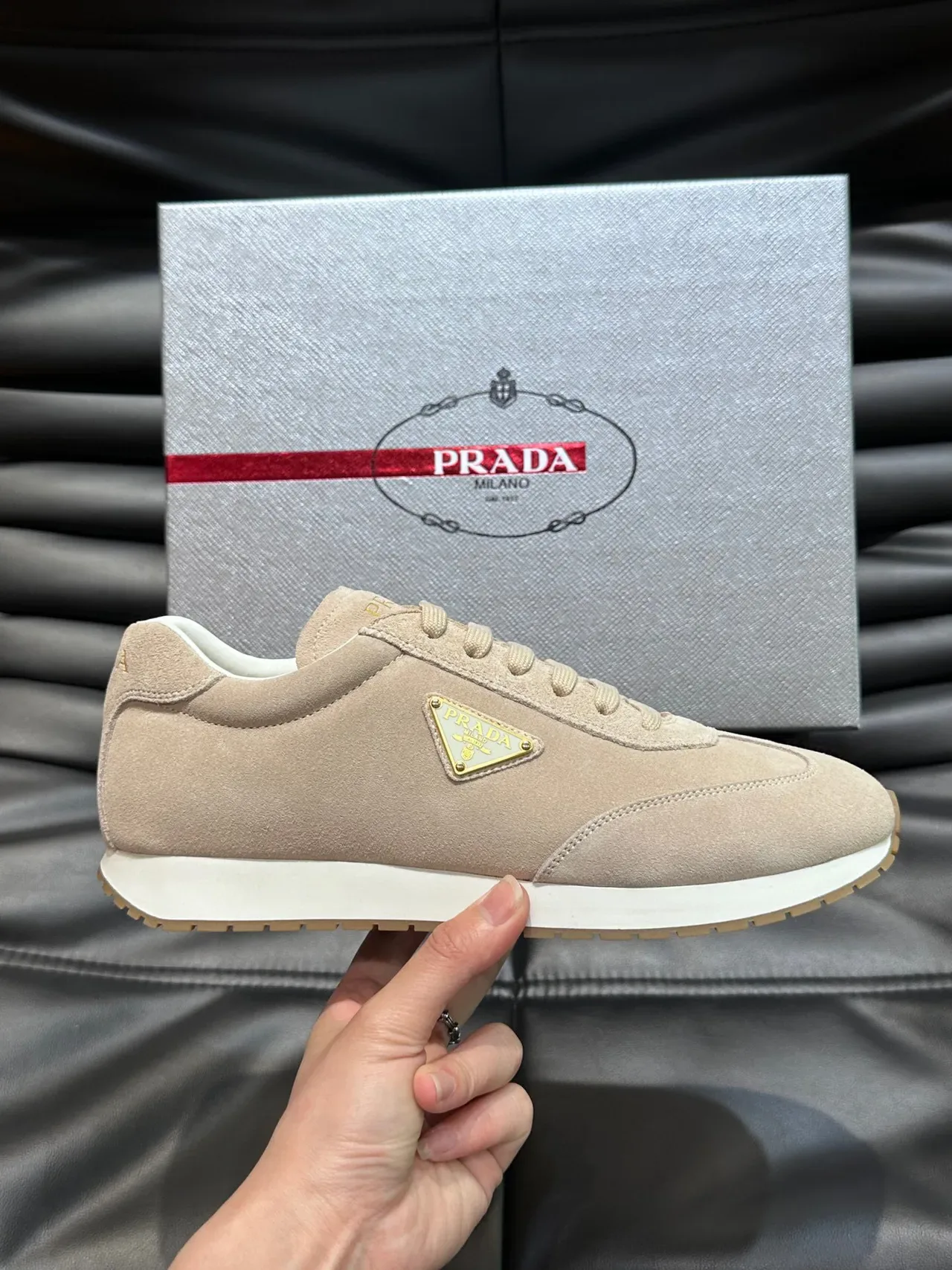 Prada Cloudbust Beige White Suede Upper Retro Runner Silhouette Lifestyle Sneakers 3
