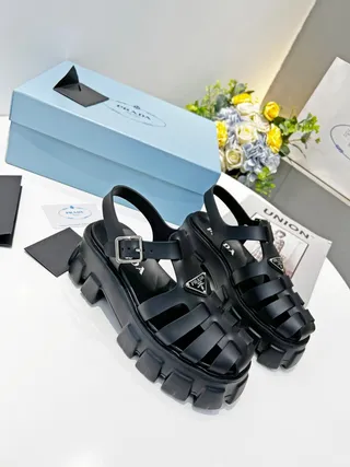 Prada Cloudbust Black Chunky Gladiator Sandals 2