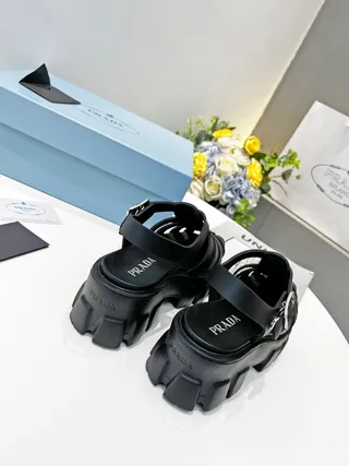 Prada Cloudbust Black Chunky Gladiator Sandals 4