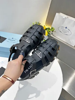 Prada Cloudbust Black Chunky Gladiator Sandals 7