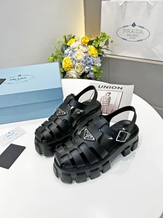 Prada Cloudbust Black Chunky Gladiator Sandals 9