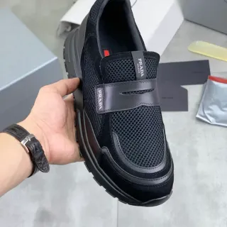 Prada Cloudbust 黑色网面麂皮一脚蹬生活休闲鞋