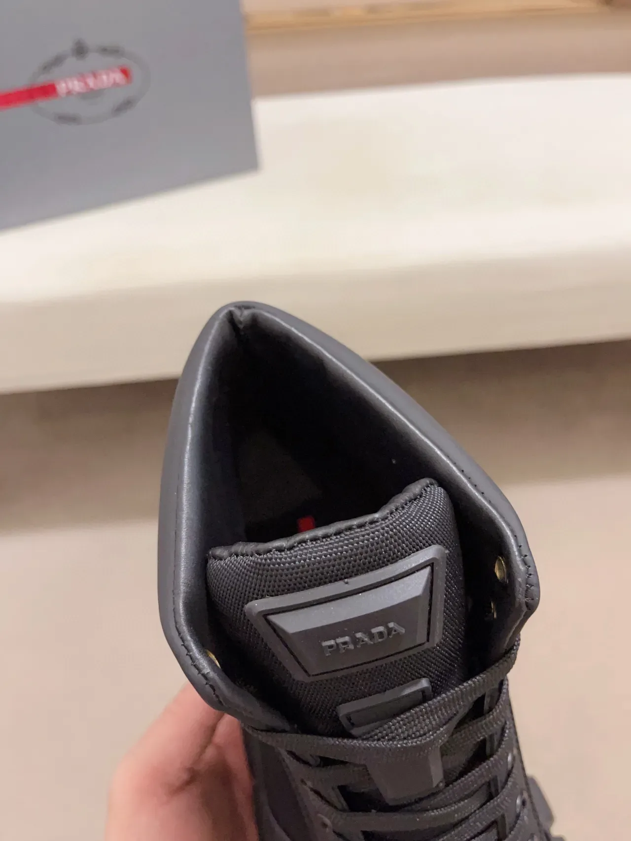 Prada Cloudbust Bota De Trabajo Alta Negra Material Mixto 5