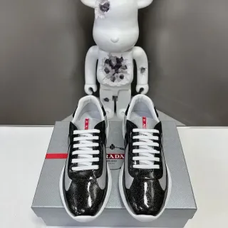 Prada Cloudbust Black White Glossy Patent Leather Mesh Paneling Lifestyle Sneakers