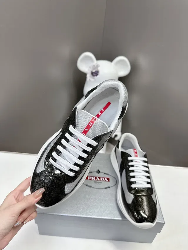 Prada Cloudbust Black White Glossy Patent Leather Mesh Paneling Lifestyle Sneakers 3