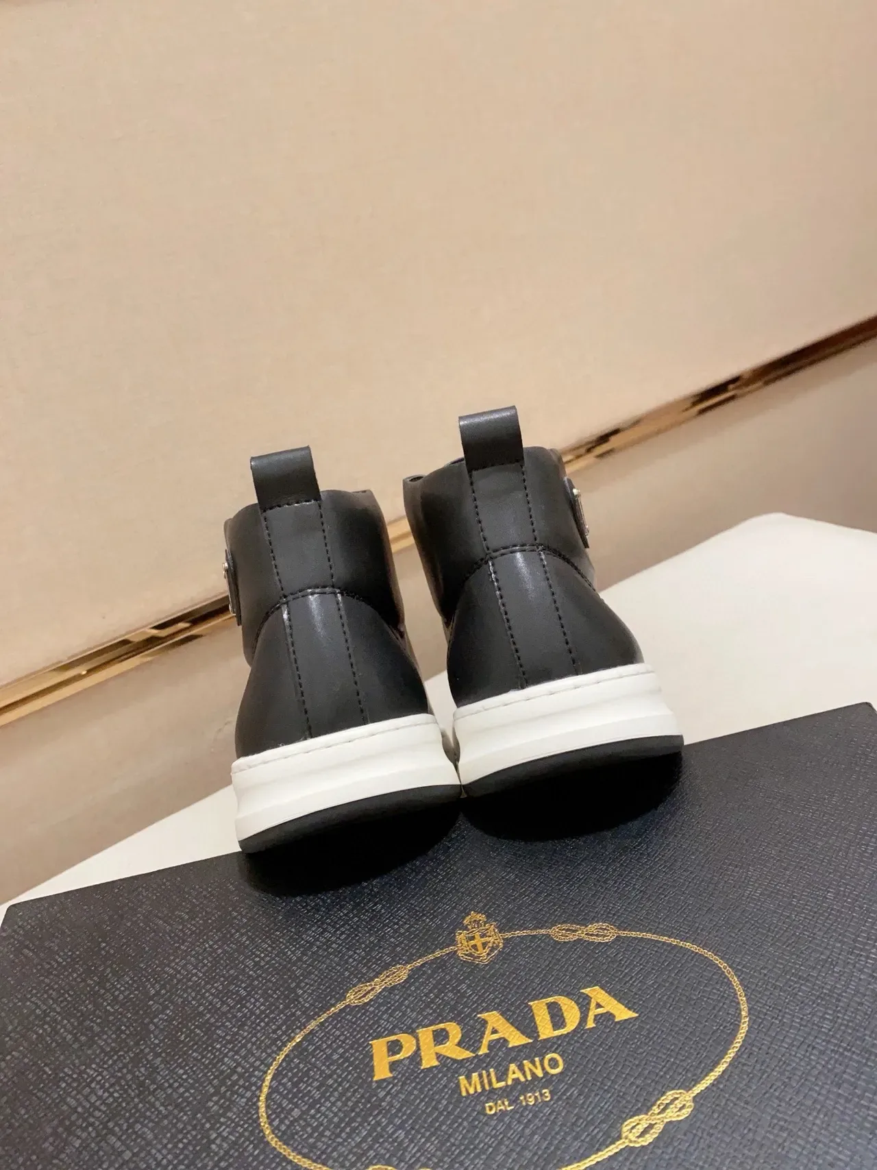 Prada Cloudbust Black White High-Top Leather Upper Lifestyle Sneakers 3