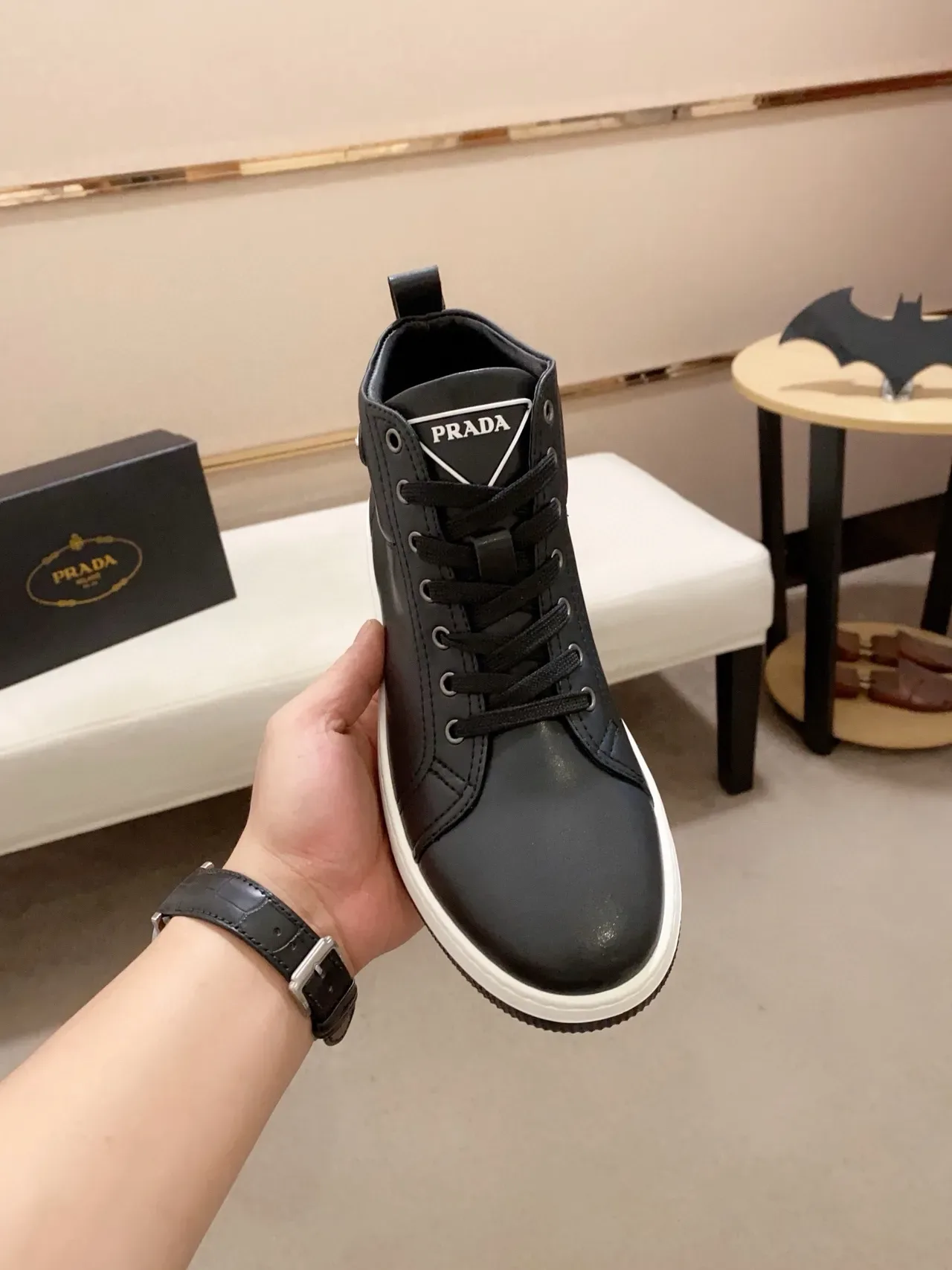 Prada Cloudbust Black White High-Top Leather Upper Lifestyle Sneakers 5