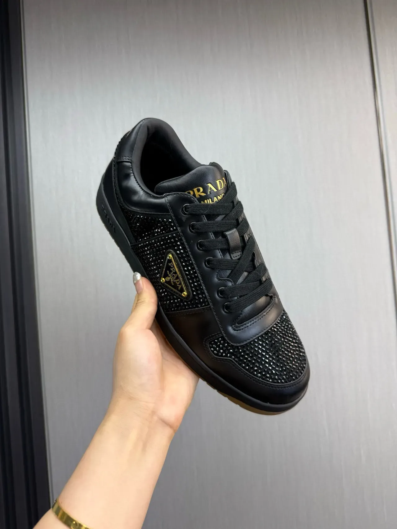 Prada Cloudbust Crystal-Embellished Black Lifestyle Sneakers 6