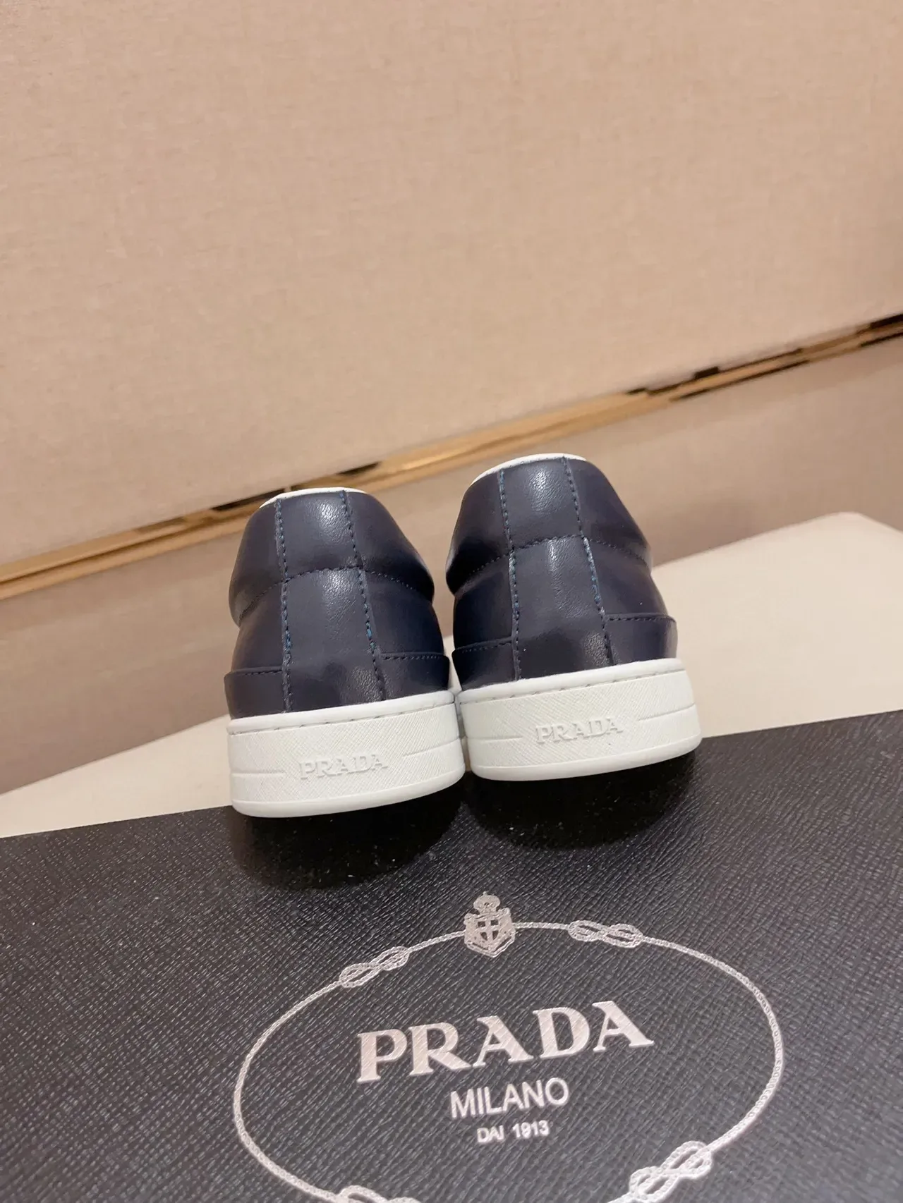 Prada Cloudbust Navy White Slip-On Quilted Vamp Loafer 8