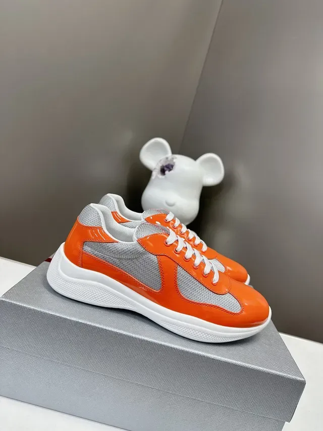 Prada Cloudbust Orange Gray Glossy Patent Leather Mesh Paneling Lifestyle Sneakers 2