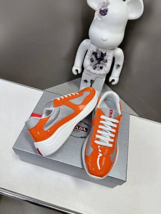 Prada Cloudbust Orange Gray Glossy Patent Leather Mesh Paneling Lifestyle Sneakers 3