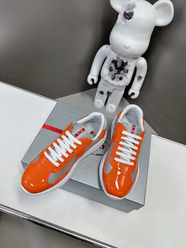 Prada Cloudbust Orange Gray Glossy Patent Leather Mesh Paneling Lifestyle Sneakers 4