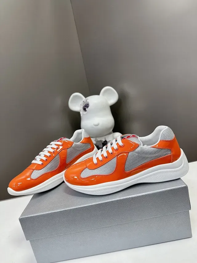 Prada Cloudbust Orange Gray Glossy Patent Leather Mesh Paneling Lifestyle Sneakers 5