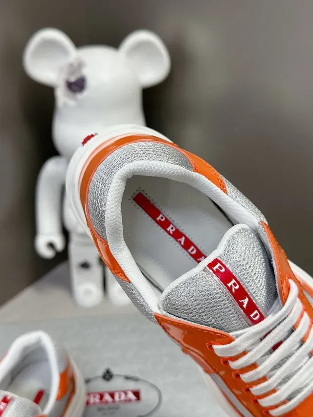 Prada Cloudbust Orange Gray Glossy Patent Leather Mesh Paneling Lifestyle Sneakers 8