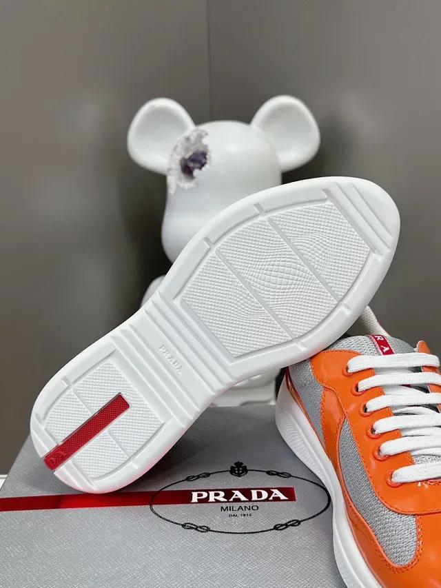 Prada Cloudbust Orange Gray Glossy Patent Leather Mesh Paneling Lifestyle Sneakers 9