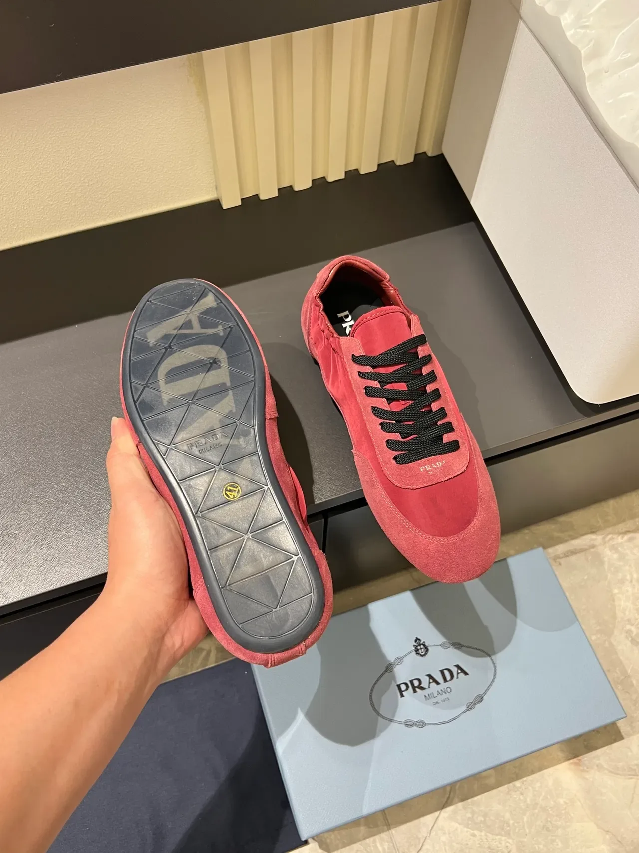 Prada Cloudbust Red Black Low-Top Mixed-Material Lifestyle Sneakers 3