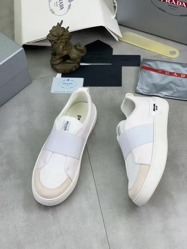 Prada Cloudbust White Beige Slip-On Elastic Strap Lifestyle Sneakers 2