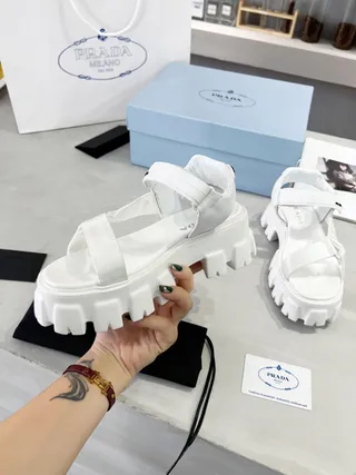Prada Cloudbust White Chunky Platform Gladiator Sandals 4