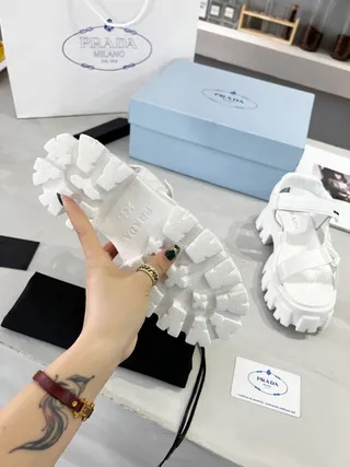 Prada Cloudbust White Chunky Platform Gladiator Sandals 5