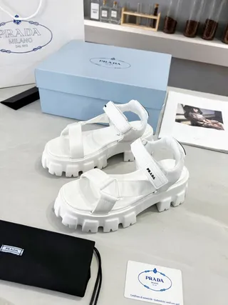 Prada Cloudbust White Chunky Platform Gladiator Sandals 8