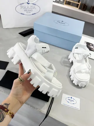 Prada Cloudbust White Chunky Platform Gladiator Sandals 9