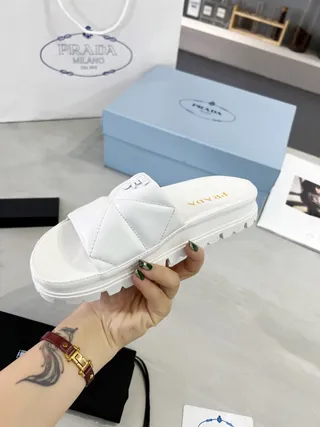 Prada Cloudbust White Quilted Lug-Sole Slippers 3