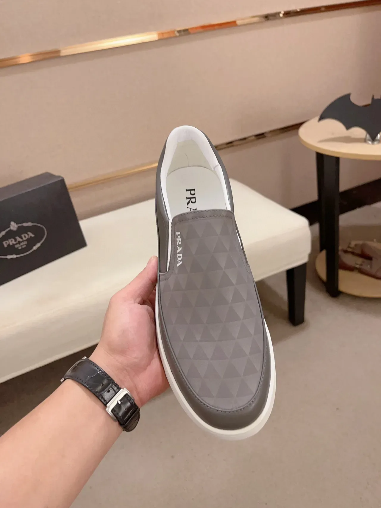 Prada Gray Quilted Slip-On Casual Shoe 2