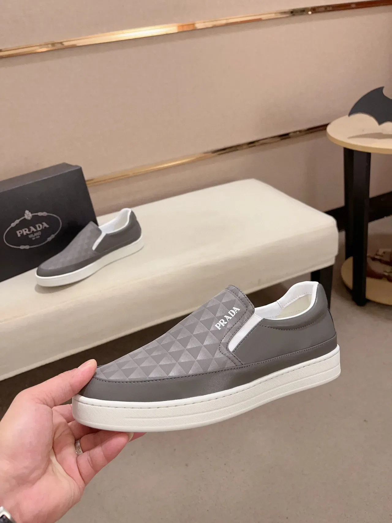 Prada Gray Quilted Slip-On Casual Shoe 3