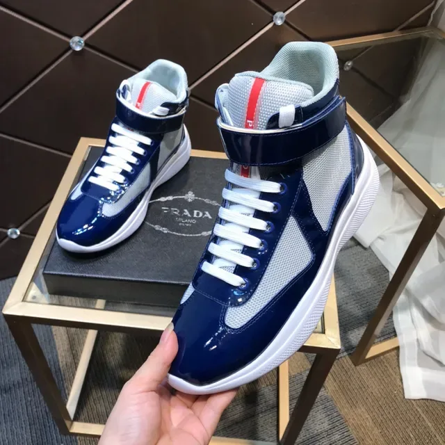 Prada Linea Rossa Navy and White High-Top Lifestyle Sneaker 2